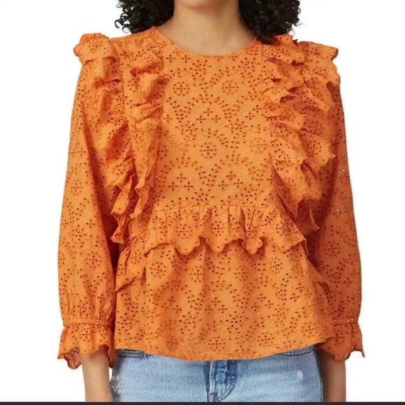 The Great. Orange Ruffle Eyelet Top Size Medium/Large - Picture 8 of 8